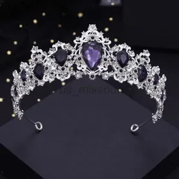 Inne modne akcesoria Srebrne kolory Purple Crystal Wedding Crown for Queen Bridal Heakddress Fashion Tiaras Hairwear Girl