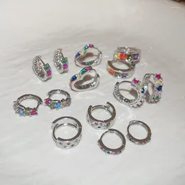 Orecchini a cerchio Y2k zircone colorato per donna moda coreana accessori placcati argento estetico carino Aretes De Mujer