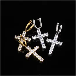 Dangle żyrandol Hip Hop Designer Kolczyki moda mężczyźni Women High Grade 18K Gold Rhodium Plated Copper Cross Luksus Bling Dhdry