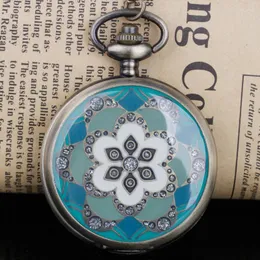 Relojes de bolsillo Moda Bronce Vintage Flores Reloj de cuarzo antiguo Fob Cadena para hombres Mujeres CF1042