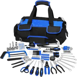Poptop 216 Общий набор для домашних инструментов, многоцелевой комплект для ремонта, с легкой сумкой для ношения для хранения для DIY и технического обслуживания