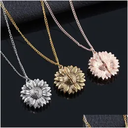 Pendant Necklaces New Arrival You Are My Sunshine Necklace Alloy Open Locket Sunflower Gold Can Long Chain Party Jewelry Drop Delive Dhjtg