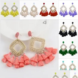 Dangle Chandelier Bohemian Statement Earrings Rattan Raffia Tassel Handmade Women Girls Ear Jewelry Drop Delivery Dhg5C