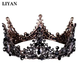 Other Fashion Accessories LIYAN Vintage Baroque Black Crown Gothic Tiaras Crowns Crystal Bridal Queen Headpiece Jewelry Wedding Hair Accessories J230525