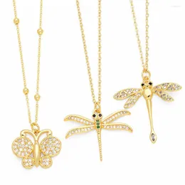 Pendant Necklaces Tiny CZ Crystal Butterfly For Women Copper Gold Plated Dragonfly Insects Jewelry Gifts Nken79