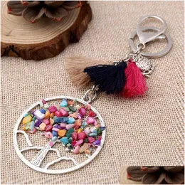 Key Rings Natural Stone Tree Of Life Keychain Owl Tassel Chain Bag Fashion Drop Delivery Jewelry Dhbtr