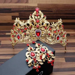 Inne akcesoria modowe Vintage barokowa głowa biżuteria Diamante Bridal Diodem Ogromne ślub Tiara Red Green Crystal King and Queen Crowns na konkurs na bal