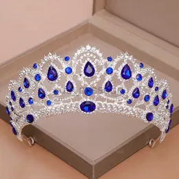 Outros acessórios de moda Ailibride Crown Queen Tiara Cabelos acessórios de cabelo azul Rhinestone Tiaras e coroas para cabelos de casamento de noiva Jewel J230525