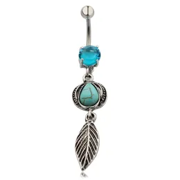 Navel Bell Button Rings Fashion Belly 316L Stainless Steel Barbells Dangle Turquoise Ball Match Feather Piercing Jewelry Drop Deli Dh2Tq