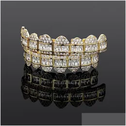 Grillz dentystyczne grille lodowe zęby grillz bling kwadratowy cyrkon kamienna biżuteria do mężczyzn