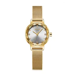 Kvinnors klockor Small rostfritt stål Simple Cutting Glass Watch Japan Quartz Hours Fashion Clock Girl's Birthday Present Julius Box 230524