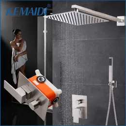 Bathroom Shower Sets KEMAIDI Nickel Brush Shower Faucets Sets Embedded Box Mixer10 Inch Rain Shower Head Rainfall Shower Faucet Kits Tap Wall Mount G230525