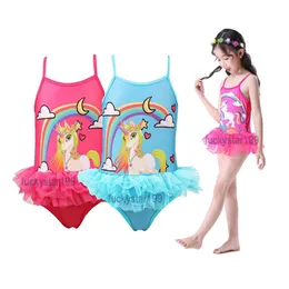 Девушка моды с одной частью подвески купальники Unicorn Designer Beachwear 3-10T Девочки мультфильм для мультипликации для купальника детские рождественские вакат 303L