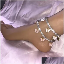 Anklets Hip Hop Fashion Butterfly Padent Tennis Chain Women Body Chains Bracelets Iced Out Jewelry Drop Delivery Dhwa7