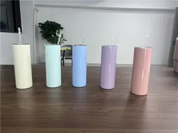 Yeni gelen! 20oz süblimasyon macaroon düz tumblers paslanmaz çelik çift duvarlı vakum yalıtılmış kahve kupaları kapaklı a0114