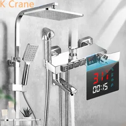 Badrumsduschuppsättningar Termostatiska duschsystem Badrum Väggmonterade LED Digitala duschar Set Hot Cold Water Mixer Bath Faucet Square Head Rainfall G230525