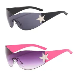 Outdoor Eyewear Y2K Randlose Sonnenbrille für Damen Herren Trendige Wrap-Around-Punk-Brille Übergroße Sport-Sonnenbrille 230524
