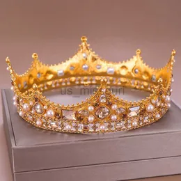 Diğer moda aksesuarları vintage büyük kraliyet taçları yuvarlak tiaras baş mücevher inci inci kristal saç aksesuarları düğün taç süsleri kafa bandı dia j230525