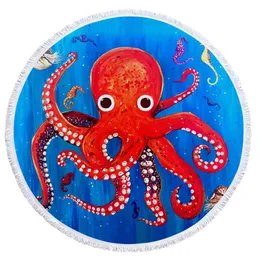 Sommar Round Beach Handdukar Undervattens Octopus Circle Baddusch Handduk med dragskoförvaringspåse Yoga Mat -filt