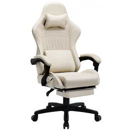 Krzesło Gaming Poptop Pro z podnośnikiem, podwójny Bluetooth 5 1 głośniki PVC skórzane fotelik, Ivory