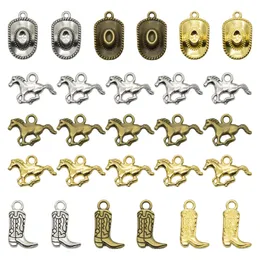 18pcs Western Cowboy Themed Charms Alloy Metal Horse Cowboy Boot Hat Pendant For DIY Bracelet Necklace Earrings Jewelry Making