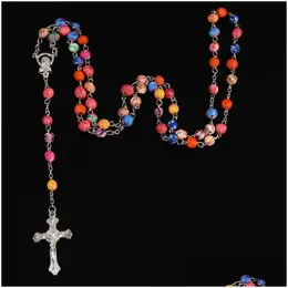 Pendant Necklaces 6Mm Religious Soft Ceramic Beads Clay Rosary Catholic Necklace Charm Pearl Color Drop Delivery Jewelry Pendants Dhkjf