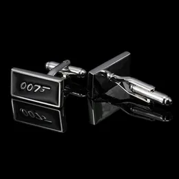 Manschettlänkar Gratis leverans 007 James Bond Ghost Black and White Emamel Men's Wedding Party Cufflinks Movie Jewelry G220525