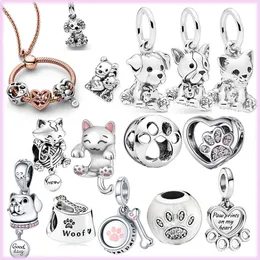 925 Sterling Silver Pandora Charm Pet Cats and Dog Suspension Beads Suitable for Primitive Ladies Charming Bracelet Necklace Jewelry Fashion Accessories