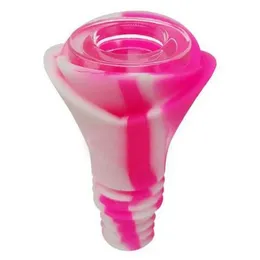 Gorgogliatore in silicone colorato Fumo stile rosa 14MM 18MM Maschio Doppio giunto Filtro per tabacco secco alle erbe Ciotola di vetro Rigs olio Pipa ad acqua Bong Bong DownStem Bocchino