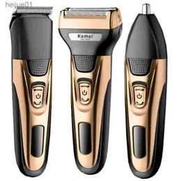 Elektriska rakare Kemei Grooming Kit Electric Shaver For Men Beard Hair Trimmer Body Nose Ear rakmaskin Face Electric Razor Rechargeble L230518