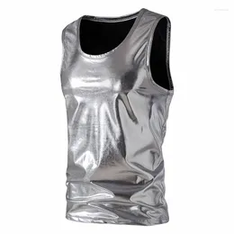 Men's Tank Tops Silver Metallic Shiny Men Nightclub Stage Dance Sleeveless Sexy Vest Hip Hop Fashion Slim Fit Clubwear Mens Clothing