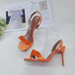 S Sandals Pink Rhinestone Woman Open Toe Orange Satin Slingback High High Cheels Sexy Wedding Shoes Sandal Rhinetone Shoe Shoe