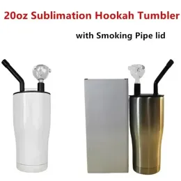 Blank Sublimation Hookah Tumbler with Smoking Pipe lid 20oz Curved Mugs Stainless Steel Travel Cups Double Wall Vacuum Curving