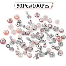 Mixed Random Delivery Silver Plated Pink Beads Charms Fit Brand Europe Bracelets Necklace For Women Jewelry Making Special Offer