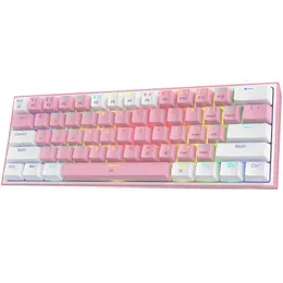 Keyboards Redragon Fizz K617 Wired RGB Mechanical Gaming Keyboard 61 Keys White Pink Color Keycaps Linear Red Switch Software Supported G230525