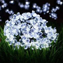 Solar Cherry Blossom Flower Garland LED String Fairy Lights Crystal Flowers for Outdoor Wedding Xmas Decors