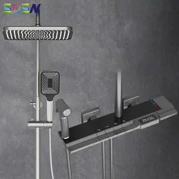 Zestawy prysznicowe łazienki Waterfall Piano cyfrowy system prysznicowy łazienki krany 12 -calowe opady deszczu głowica deszczu termostatyczna szara kąpiel cyfrowy zestaw prysznicowy G230525