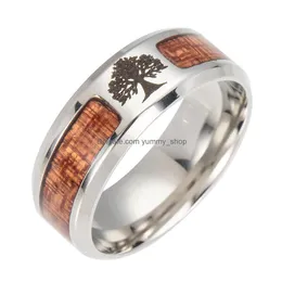 Anillos de racimo Árbol de la vida Anillo de cruz de Jesús Banda de madera Clavo de acero inoxidable para mujeres Hombres Joyería de moda Entrega de gota Dh02Q