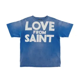 T-shirt da uomo ss Saint Michael love from saint letter print Uomo Donna 1 1Retro Wash Old T-shirt casual streetwear di alta qualità Tees 230525