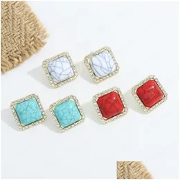 Stud Blue Color Harts Stones Earring Women Shiny Crystal Geometric Square örhängen Trendiga smycken Drop Delivery Dhyog