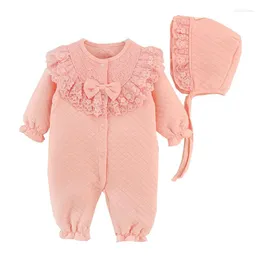 Giyim Setleri Doğdu Bebek Kız Giysileri Pamuk Tulumlar Yük atanlar Prenses Dantel Bebek Set Romper Hat 2pcs/Set Roupas de Bebes Menina