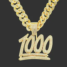 Anhänger Halsketten Männer Hip Hop Schmuck Nummer 1000 Halskette mit 13mm Miami Cuban Kette Iced Out Bling Hiphop Jewlery Neckless Male311y