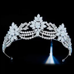 Outros acessórios de moda Crown de zircão de luxo Tiaras coroas CZ Coroas Rhinestone Prom Prom Diadema Bride Band Band Weah Hair Accesso J230525