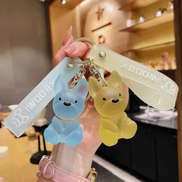 Keychains Crystal Bulldog Cartoon Creative Ins Style Bag Doll Couple Small Fashion Car Pendant Women's Keychain G230525