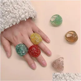 Band Ringe Korea Vintage Transparente Harz Farbe Ring Chic Colorf Acryl Geometrische Irregar Für Frauen Schmuck Drop Lieferung DHLU6