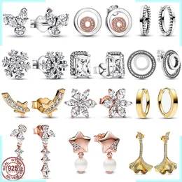 925 Sterling Silverörhängen Pearl Five -Point Star Earrings Rectangular Bright Aura Snowflake Exquisite Charmörhängen Kvinnor smycken Gratis leverans