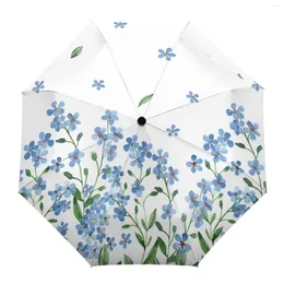 Umbrellas Watercolor Blue Flowers Farmhouse Countryside Automatic Parasol Folding Umbrella Male Women Print Lightweight Rain Gear