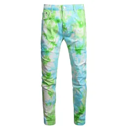 Męskie dżinsy Mężczyzn Tieb barwnik dżinsów dżinsów y2k zielony niebieski w kolorze pomalowanym spodnie Slim Proste spodnie 230524