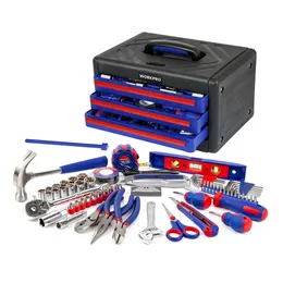 POPTOP 125-Piece Repair Tool Set, Hand Tool Kit with 3-Drawer Storage Case, includes Torpedo Level, Screwdriver