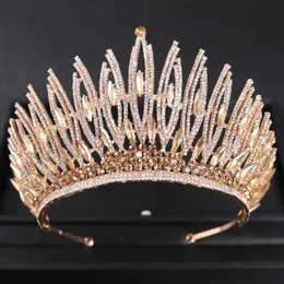 Andra modetillbehör Luxury Crystal Gold Color Big Crown Tiara Queen Women Beauty Pageant Prom Crowns Tiaras Wedding Bridal Hair Jewelry Accessori J230525